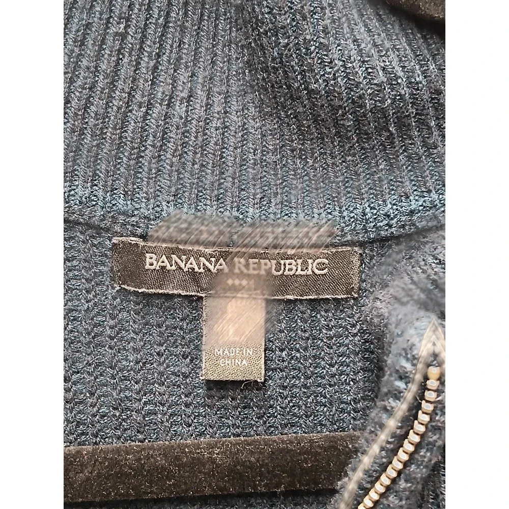 Banana Republic Men's Quarter Zip Knit Sweater‎ Blue Green Size L Cotton Blend